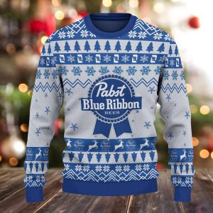 Pabst Blue Ribbon Ugly Christmas Sweater, Festive Gift and All-Over Print Delight