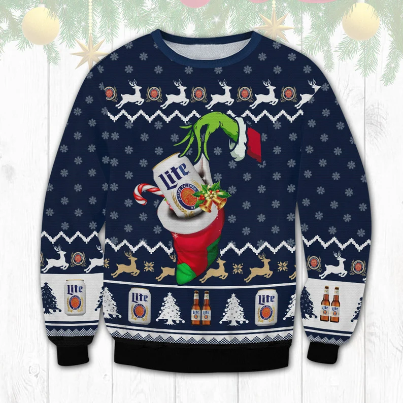 Ugly Sweater with Grinch Hand Design in Lite Beer Theme