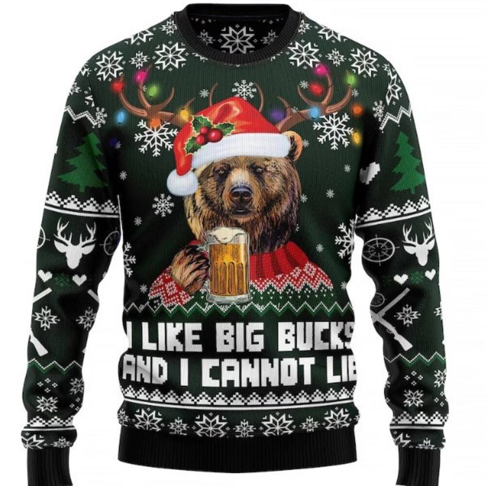Ugly Christmas Sweater: Bear Hunting and Beer Theme - Perfect Holiday Gift