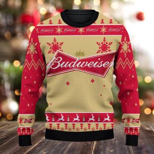 Custom Name Budweiser Beer Ugly Christmas Sweater, Personalized Xmas Gift and All-Over Print Delight