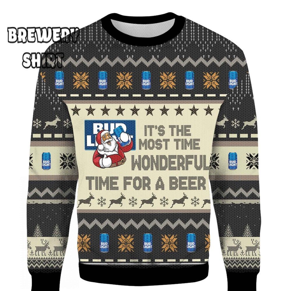 It's The Most Wonderful Time For A Beer Santa Ugly Christmas Sweater
