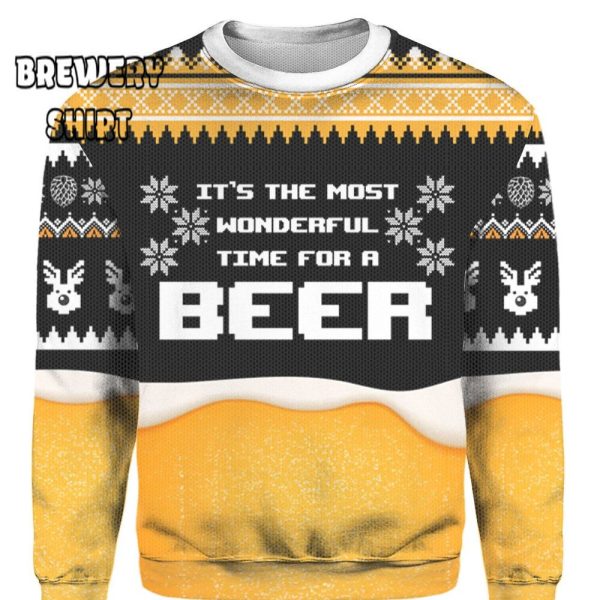It’s The Most Wonderful Time For A Beer Yellow Ugly Christmas Sweater