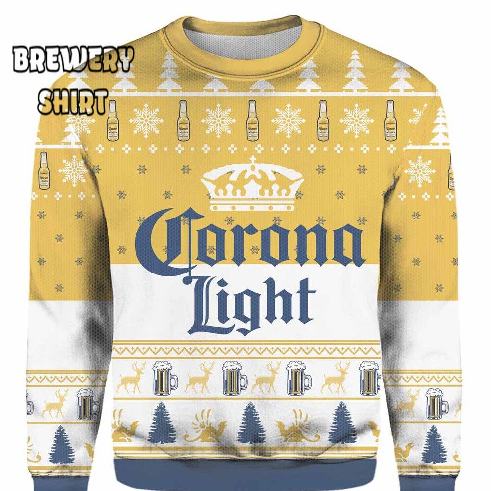 Corona Light Yellow Ugly Christmas Sweater Over Print