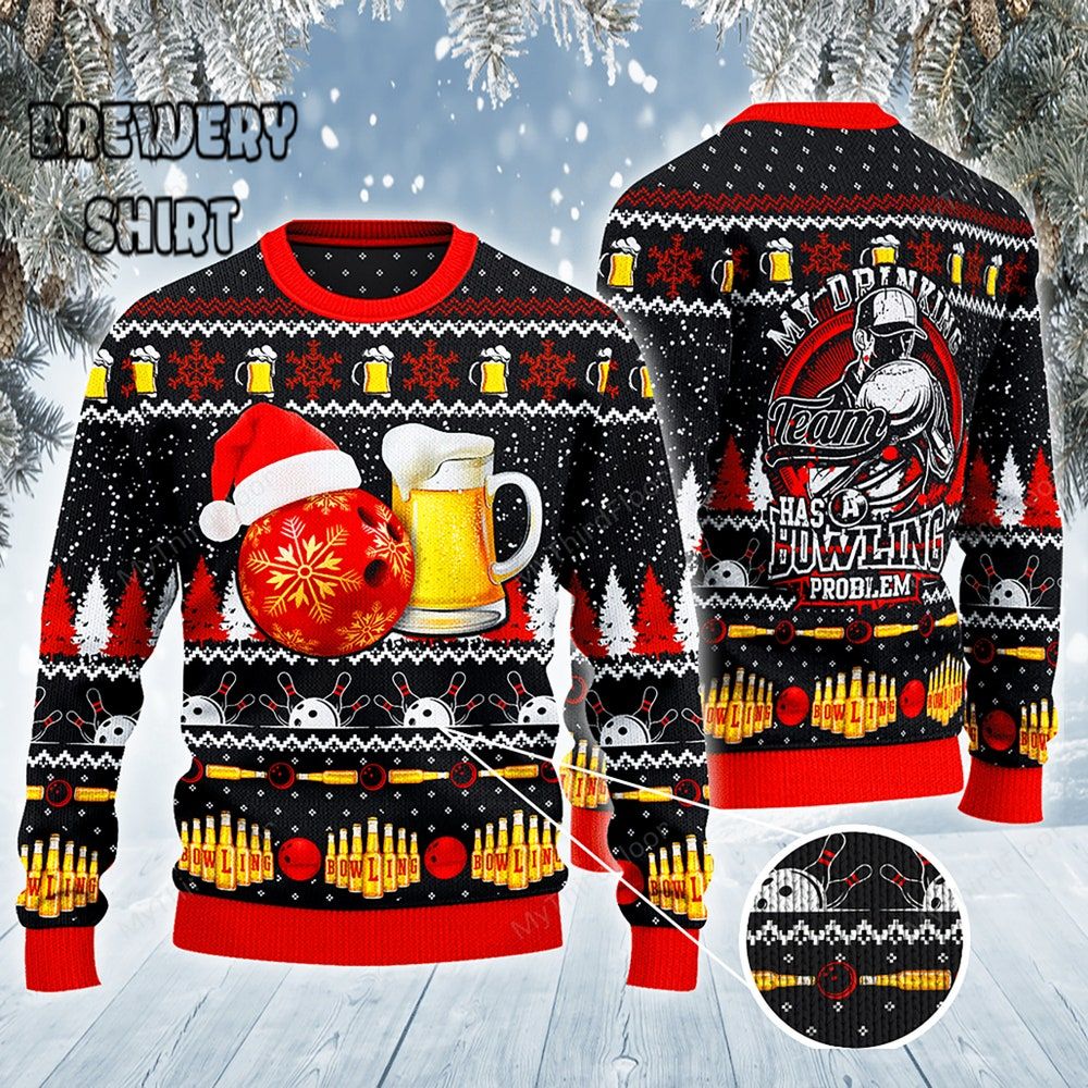 Bowling and Beer Lovers All Over Print Christmas Sweater
