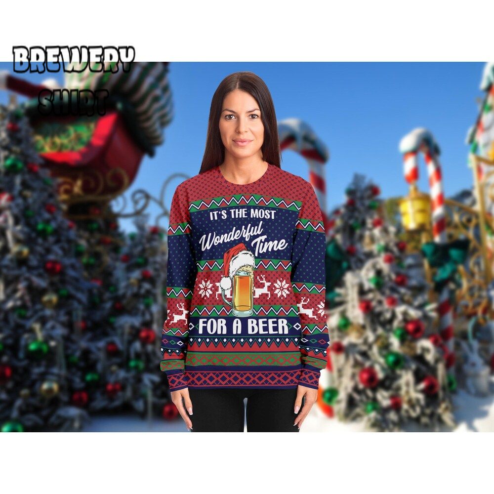 Wonderful Time For A Beer Ugly Christmas Sweater - Get the Festive Laughs Rolling!