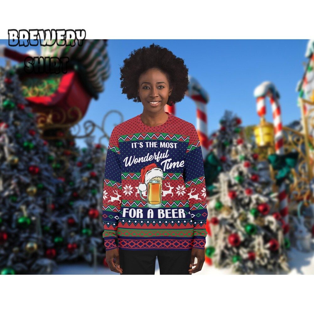 Wonderful Time For A Beer Ugly Christmas Sweater - Get the Festive Laughs Rolling!