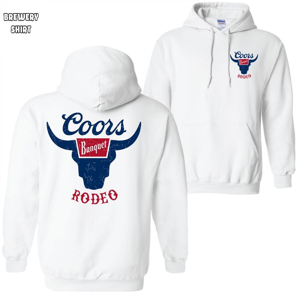 Coors Rodeo Front and Back Logo White Sweatshirt Hoodie