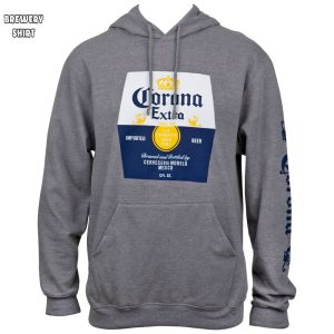Corona Extra Beer Label Grey Hooded Sweatshirt With Sleeve Print 0