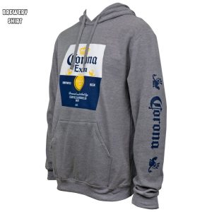 Corona Extra Beer Label Grey Hooded Sweatshirt With Sleeve Print 1