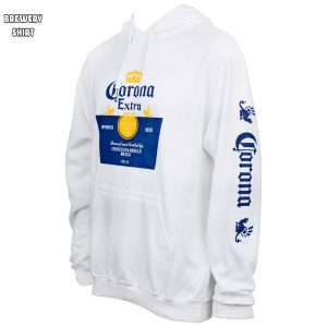 Corona Extra Beer Label White Hooded Sweatshirt With Sleeve Print 1
