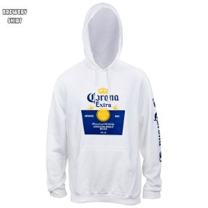 Corona Extra Beer Label White Hooded Sweatshirt With Sleeve Print 3