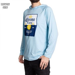 Corona Extra Label Blue Colorway Long Sleeved Hooded T-Shirt