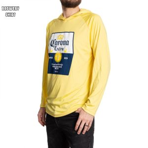 Corona Extra Label Yellow Colorway Long Sleeved Hooded T Shirt 1