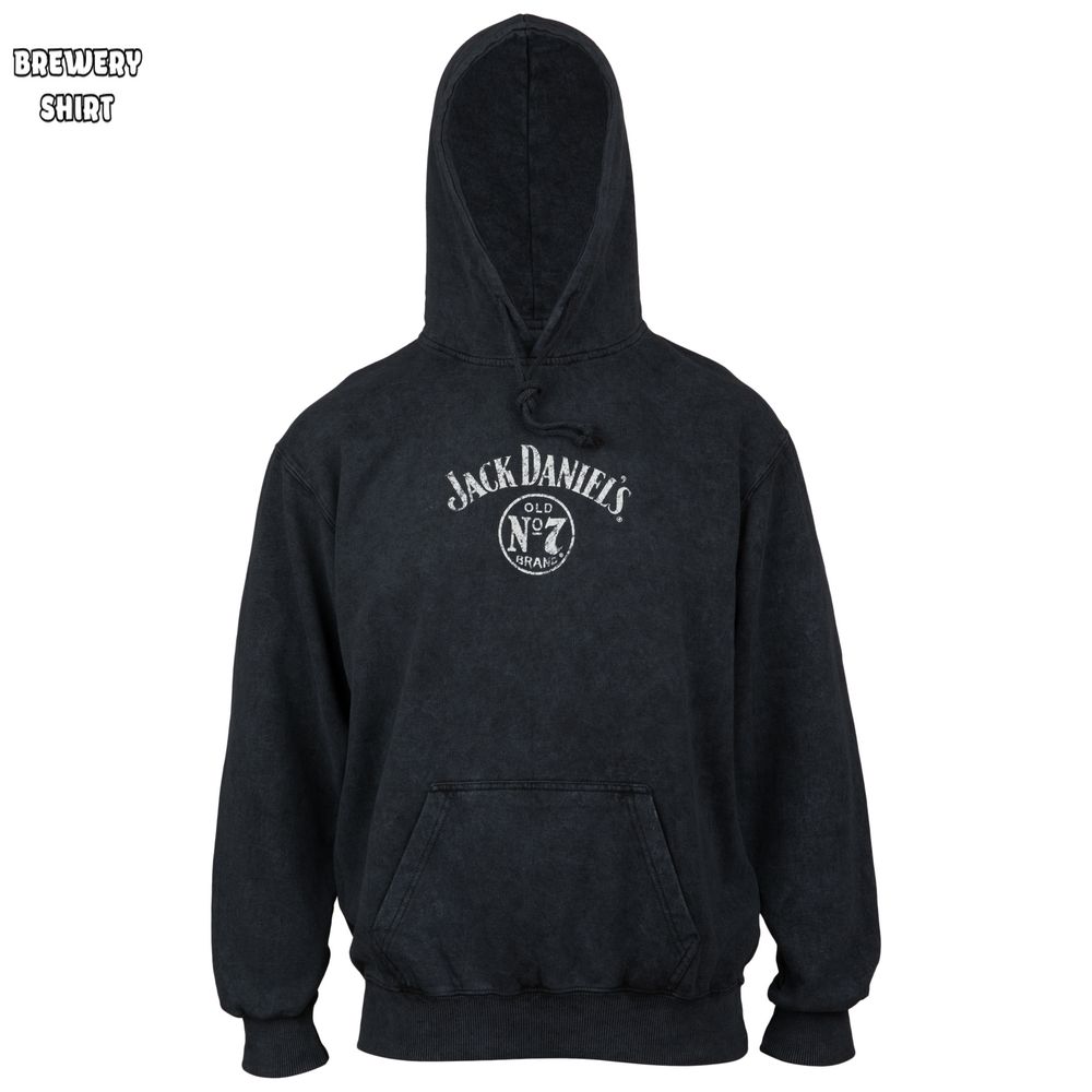 Jack Daniel's Label Mineral Wash Front and Back Print Pull-Over Hoodie