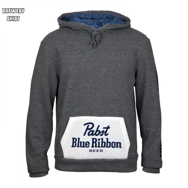 Pabst Blue Ribbon Logo Charcoal Pocket Hoodie with Inside Pattern