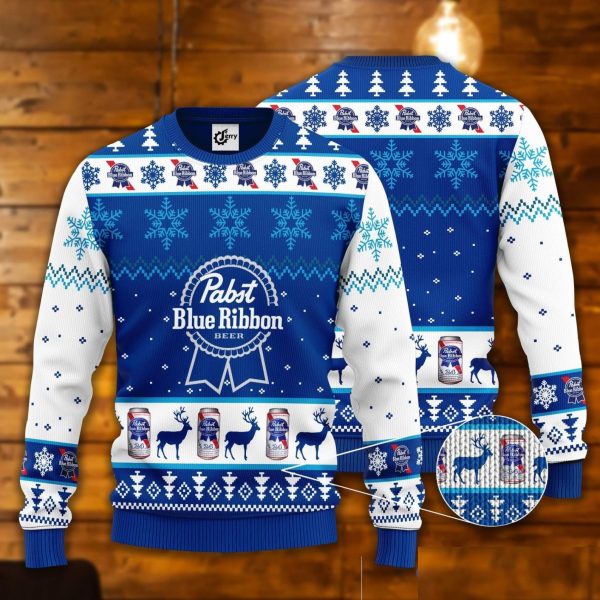 Pabst Blue Ribbon Ugly Christmas Sweater – Festive Holiday Gift and Apparel